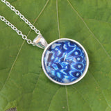 Cracker Butterfly Wing Necklace, Blue Butterfly Pendant Necklace, Silver Butterfly Necklace, Picture Pendant with Butterfly, Entomology