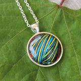 Blue and Yellow Butterfly Wing, Butterfly Pendant Necklace, Silver, Butterfly Wing Necklace, Picture Pendant of Wing, Entomology Necklace