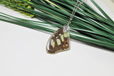 Malachite Wing, Butterfly Wing Pendant Necklace, Patterned, Green, Brown, Butterfly Wing Necklace, wing Encased in Resin, Preserved Wing