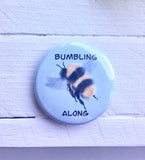 Bumbling Along Pinback Button, Magnet or Button, 1.5 Inch Button, Bumble Bee Button, Honey Bee, Nature Lover, Environmentalist, Bee Keeper