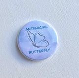 Antisocial Butterfly, Pocket Mirror, Butterfly Button, 2.5 Inch Button, Butterfly Mirror, Introvert, Shy, Loner, Funny, Humourous Mirror